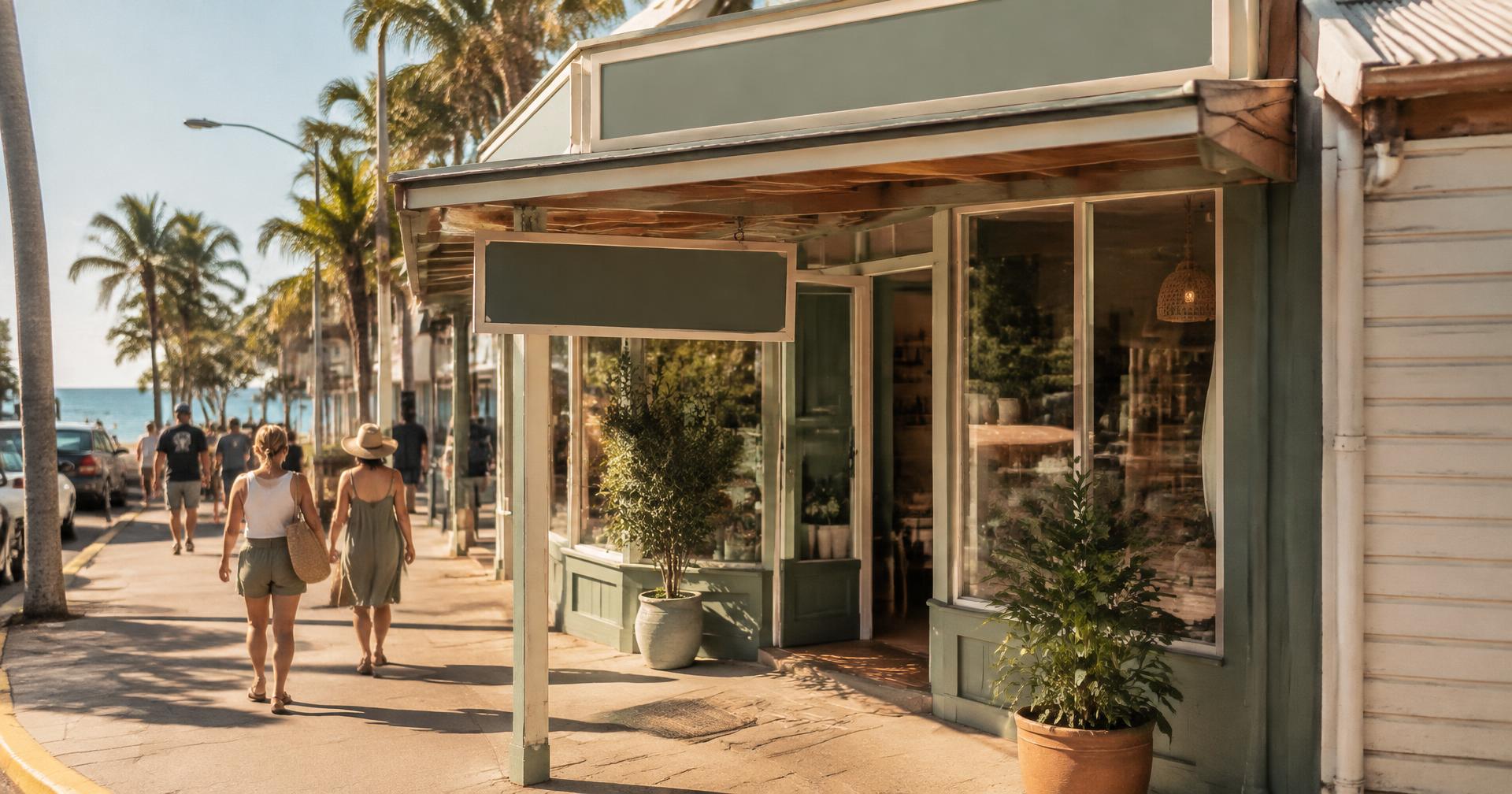 A freshly signed shopfront on a sunny coastal street